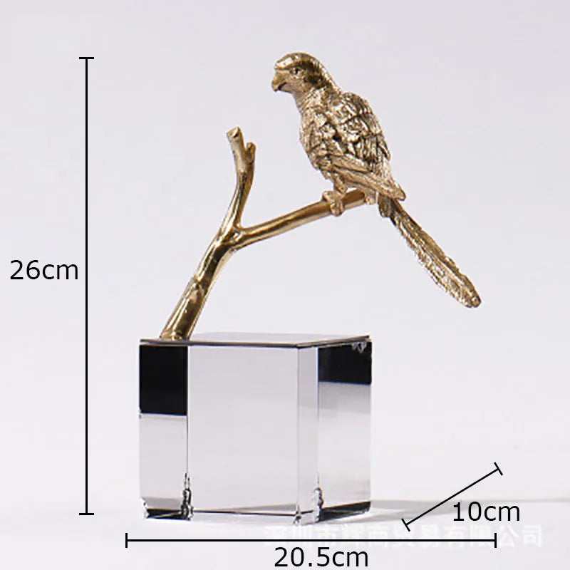 Afralia™ Copper Bird Statue Crystal Base Ornament - Room Aesthetic Decor