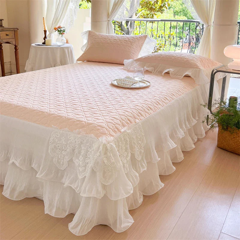 Afralia™ Lace Ruffles Quilted Cooling Bed Skirt Set