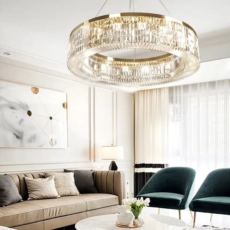 Afralia™ Modern LED Crystal Ceiling Chandelier Golden Lustres for Living Room