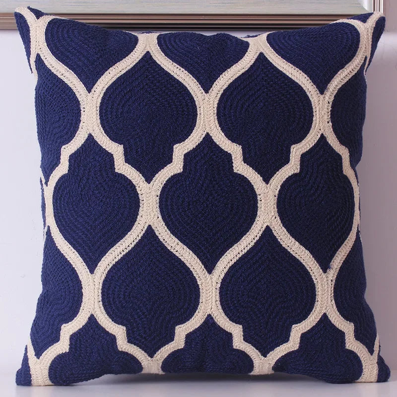 Afralia™ Moroccan Floral Navy Blue Embroidered Cushion Cover 45x45cm