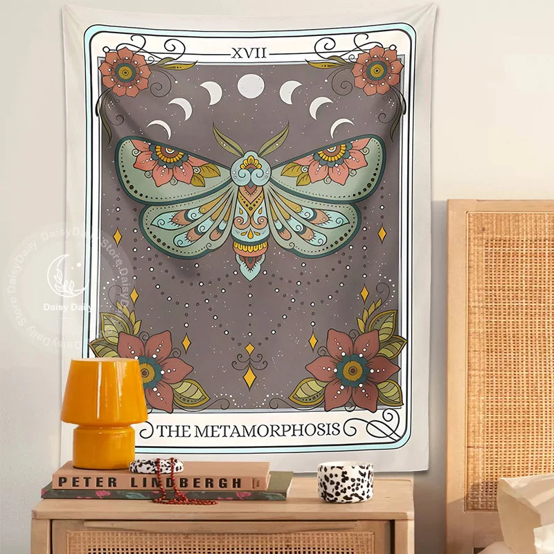 Afralia™ Metamorphosis Tarot Tapestry: Mystical Forestcore Moon Moth Decor for Home & Dorm