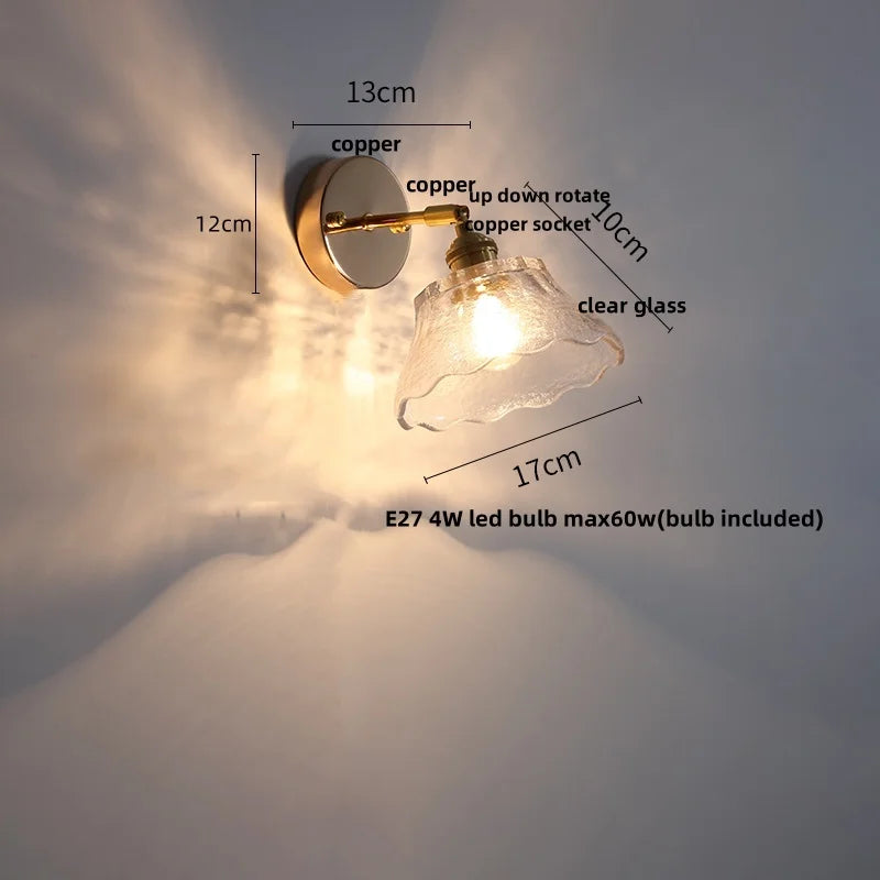 Afralia™ Tiffany Blue Glass LED Wall Sconce Rotate Copper Pull Chain Switch Light Fixtures