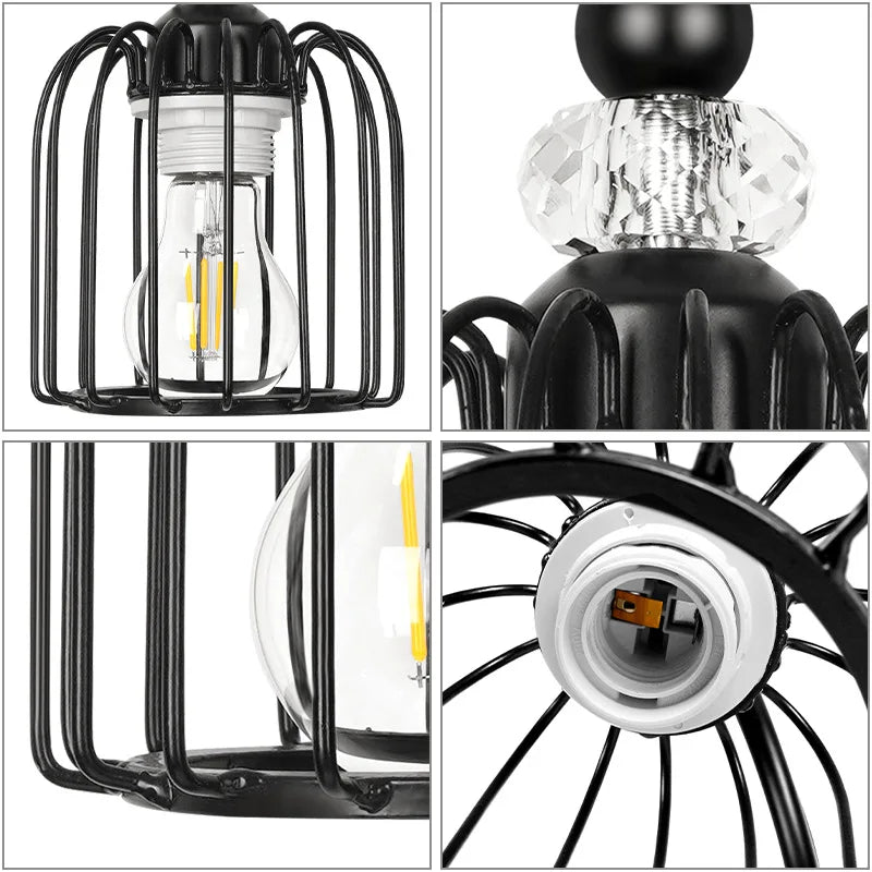 Afralia™ Wrought Iron Wall Lamp with Garlic Bead Three Head Lampshade