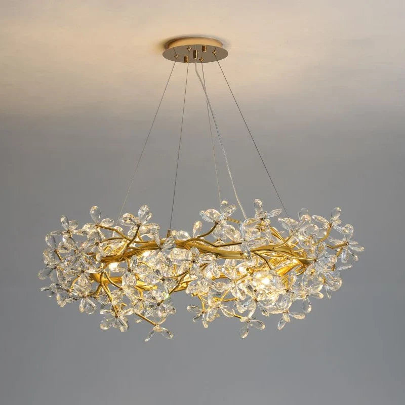 Afralia™ Flower Branch Gold Crystal Chandelier – Modern Living Room Dining Room Lighting