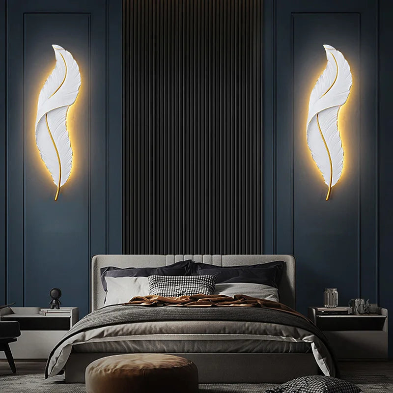 Afralia™ LED Feather Wall Sconces for Living Room Bedroom Hotel Hall Decor