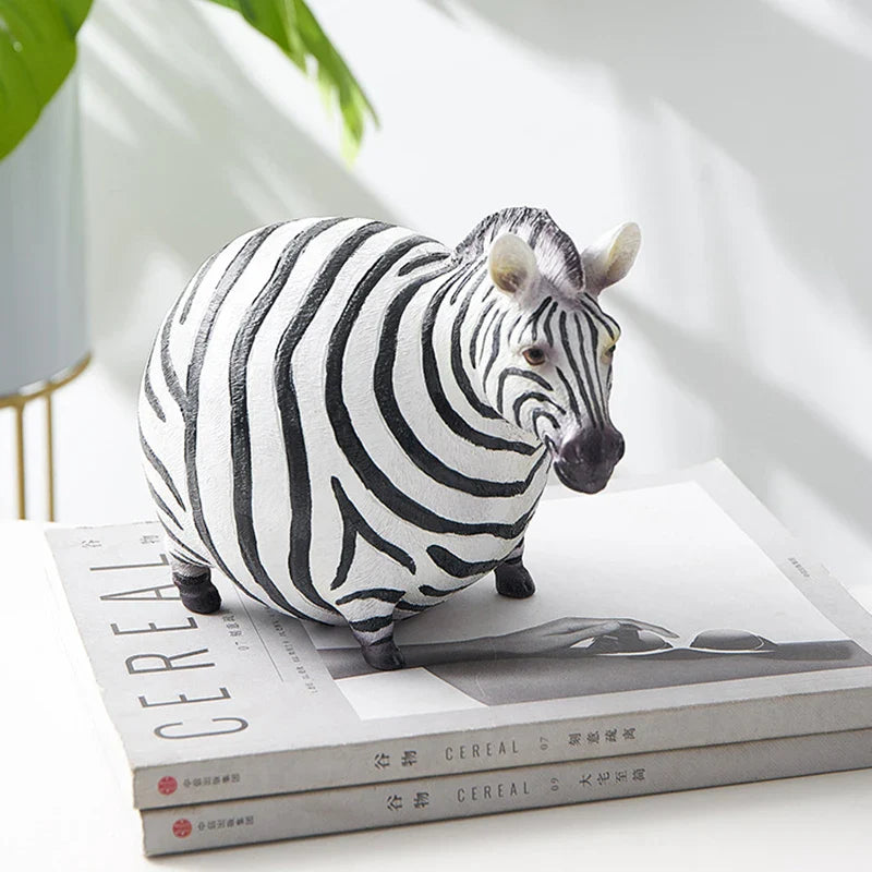 Afralia™ Cute Fat Zebra Resin Animal Figurine Sculpture Desktop Art Decoration