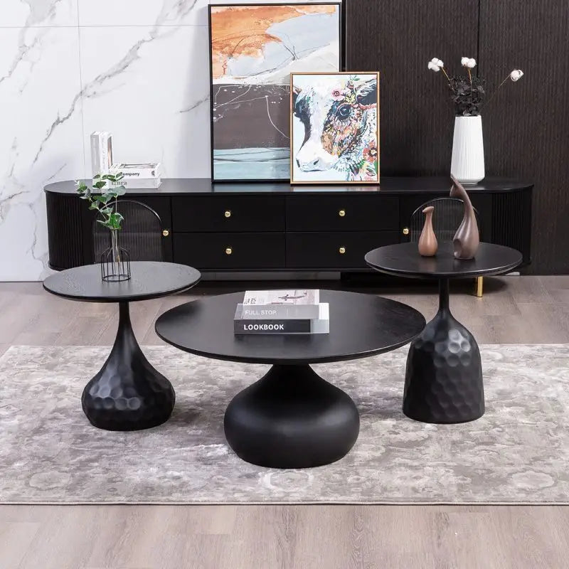 Afralia™ Solid Wood Round Coffee Table Set - Nordic & Modern Design Home Living Room