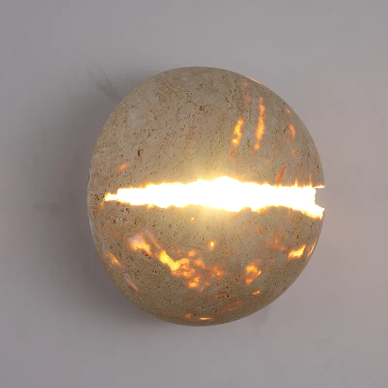 Afralia™ Dino Egg Stone Wall Lamp Yellow Travertine Hemisphere LED Sconce