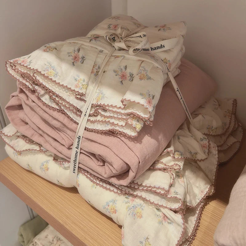 Afralia™ Luxury Nude Double-Layer Cotton Yarn Quilt Cover for Single Double Size Bed