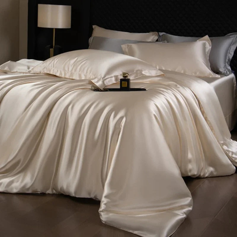 Afralia™ Mulberry Silk Queen King Duvet Cover Solid Color Silky Comforter