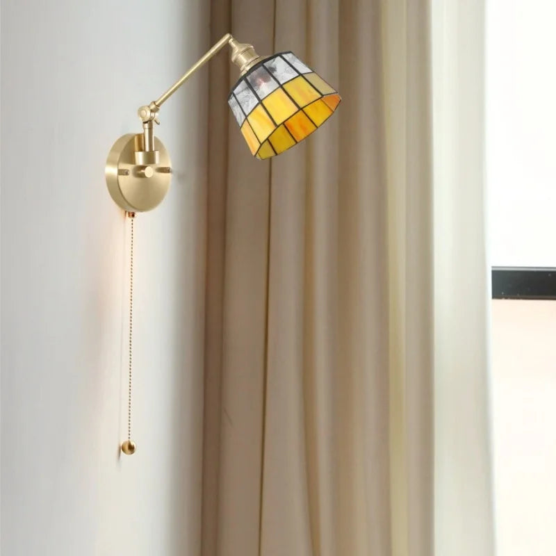 Afralia™ Tiffany Glass LED Wall Lamp Colorful for Living Room Bathroom Mirror Rotation