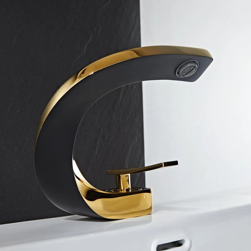 Afralia™ Black & Gold Basin Faucet: Brushed Gold/Nickel/Chrome Mixer Tap, Hot & Cold Water