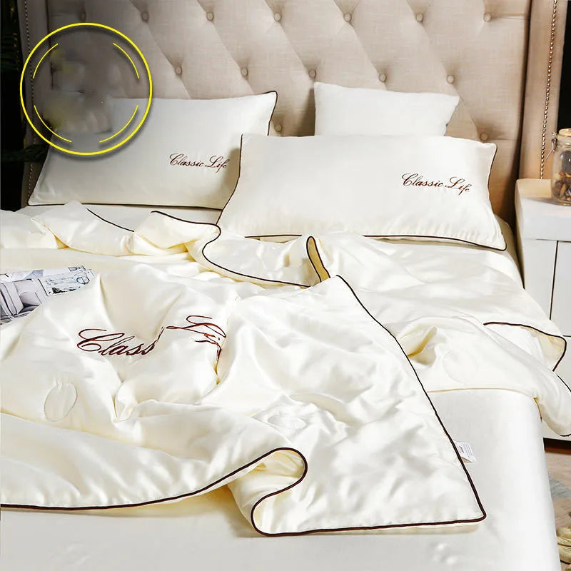 Afralia™ Embroidered Satin Rayon Queen Quilt - Luxe Summer/Autumn Comforter