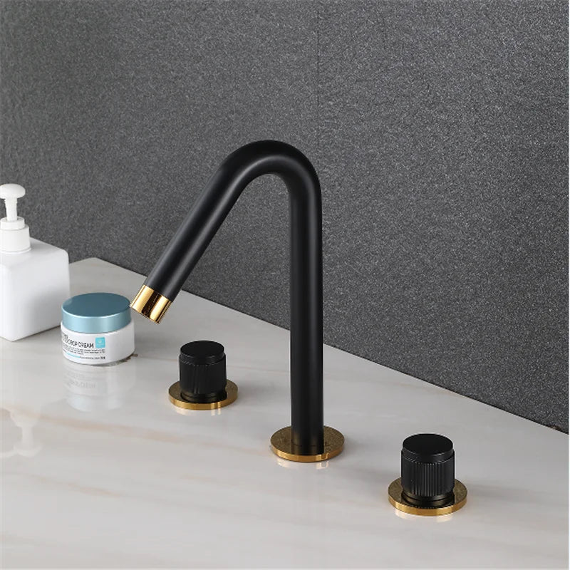 Afralia™ Gold Basin Faucet: Black Brass Widespread Bathroom Tap with Chrome Finish
