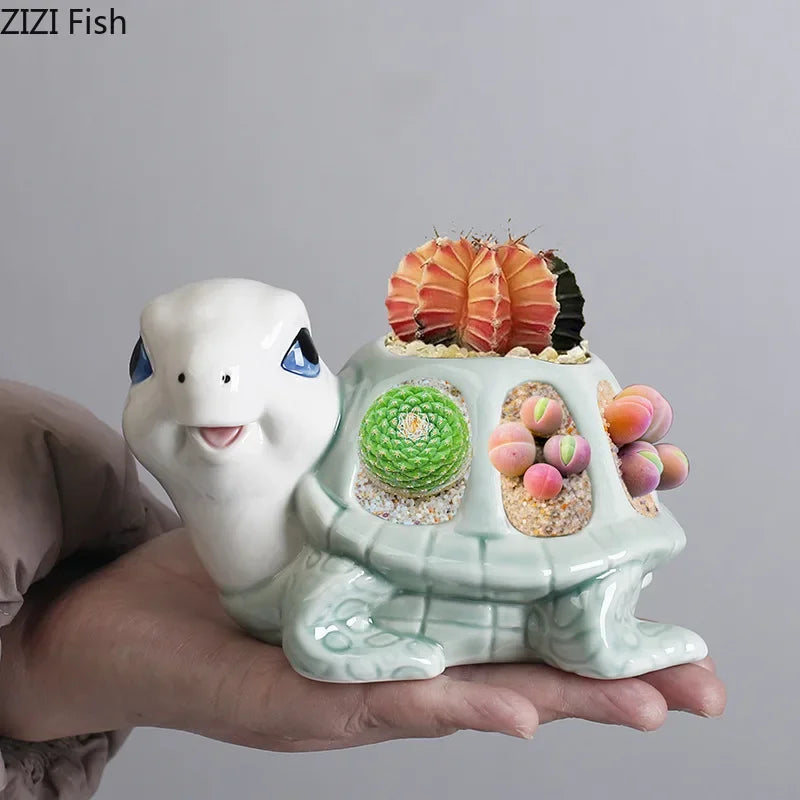 Afralia™ Cartoon Turtle Ceramic Vase for Stylish Table Decor & Flower Arrangement