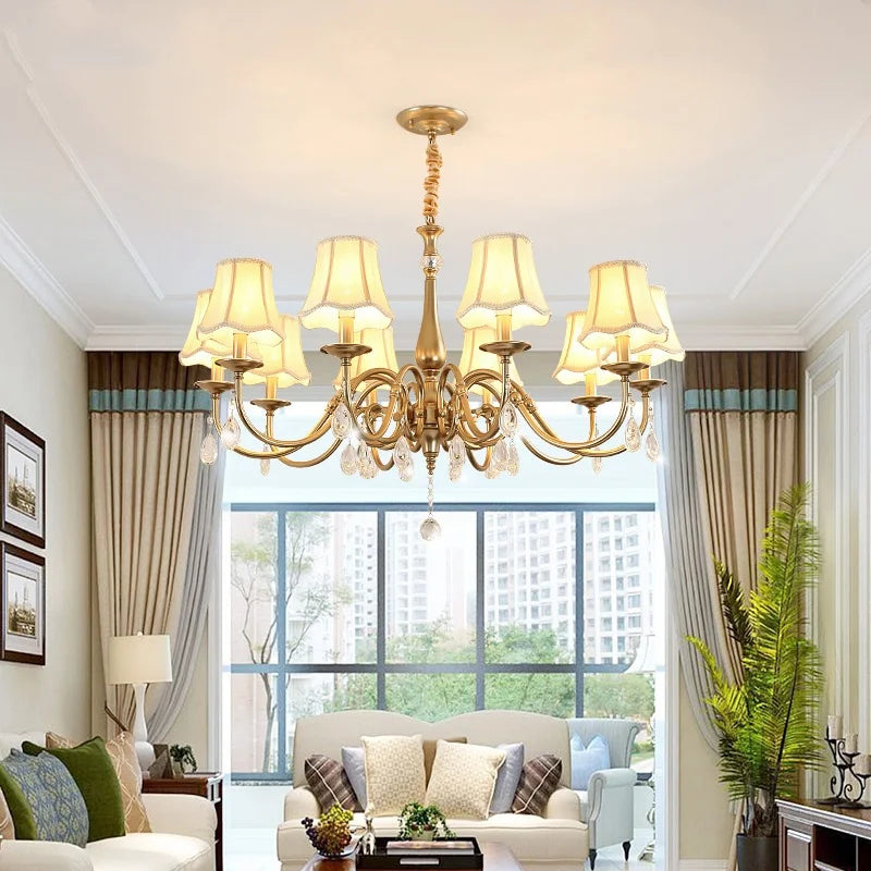 Afralia™ Gold Crystal Chandelier with Lamp Shade, Elegant Lighting Fixture for Living Room, Bedroom, Dining Room