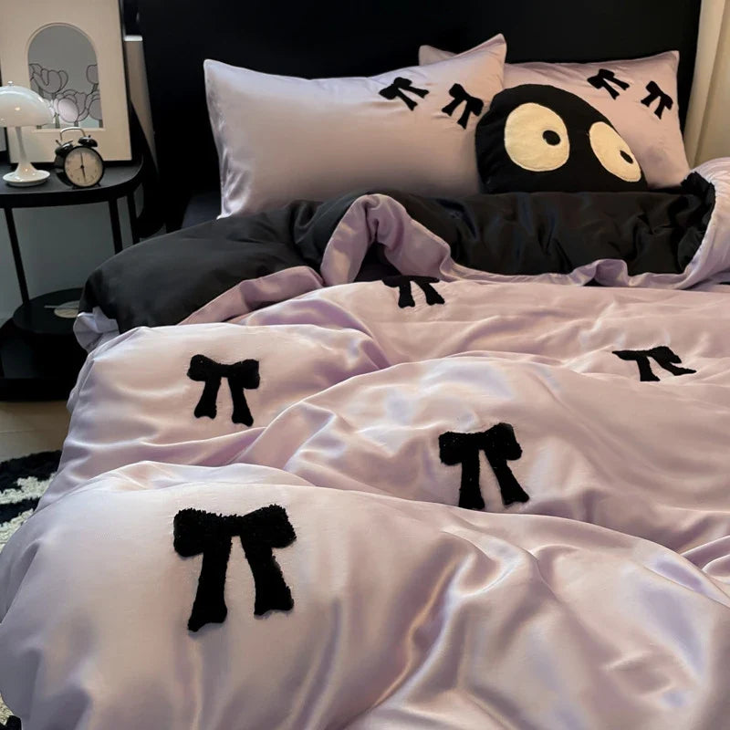 Afralia™ Butterfly Embroidered Ice Silk Bedding Sets - Cooling Duvet Cover Kit