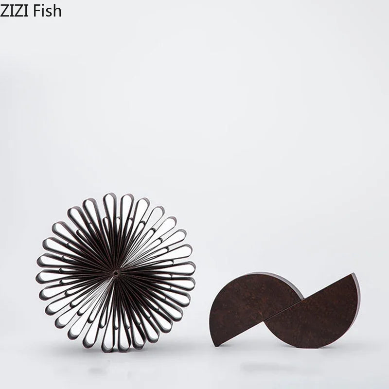 Afralia™ Metal Flower Geometric Ornaments Desk Decor Modern Abstract Art Room Aesthetic