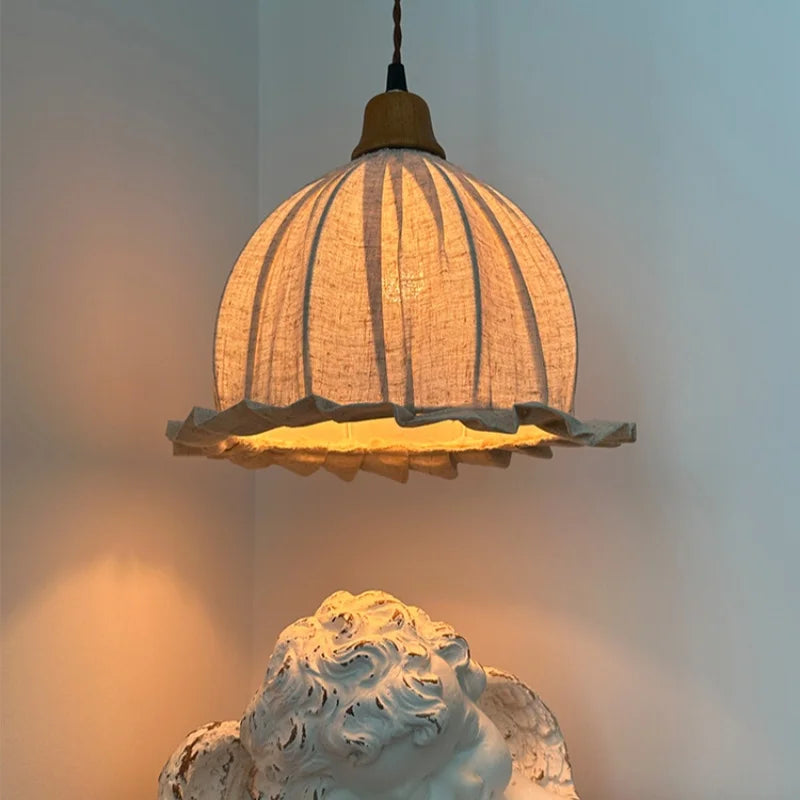 Afralia Beige Cloth LED Pendant Light: Vintage Japanese Style for Kitchen, Dining, and Living Room