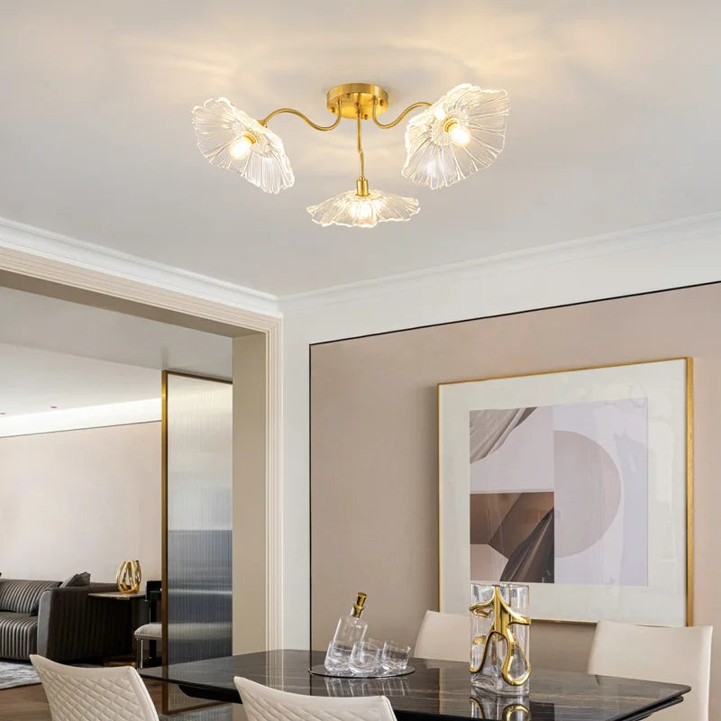 Afralia™ Lotus Leaf Glass Ceiling Chandelier with E14 Bulb