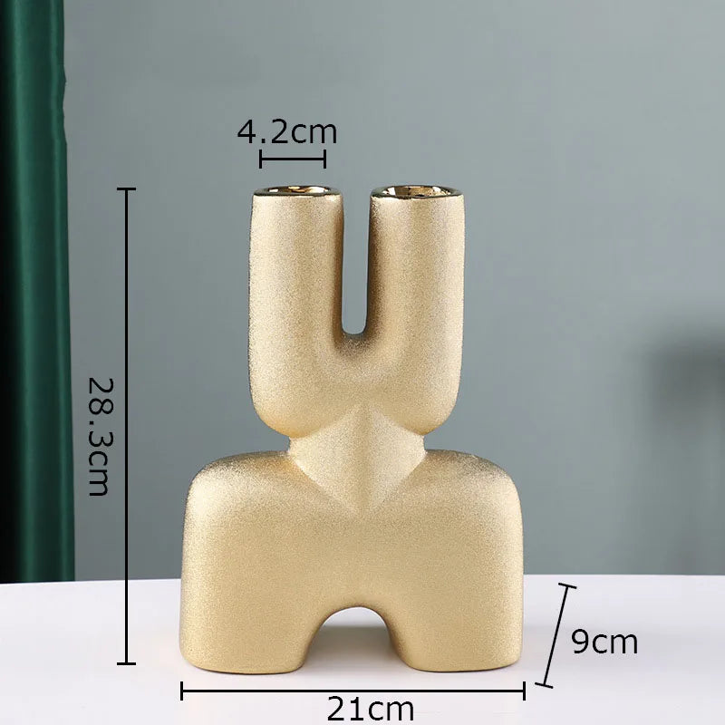 Afralia™ Gold Geometry Ceramic Vase Desk Decoration Modern Floral Room Decor Vase