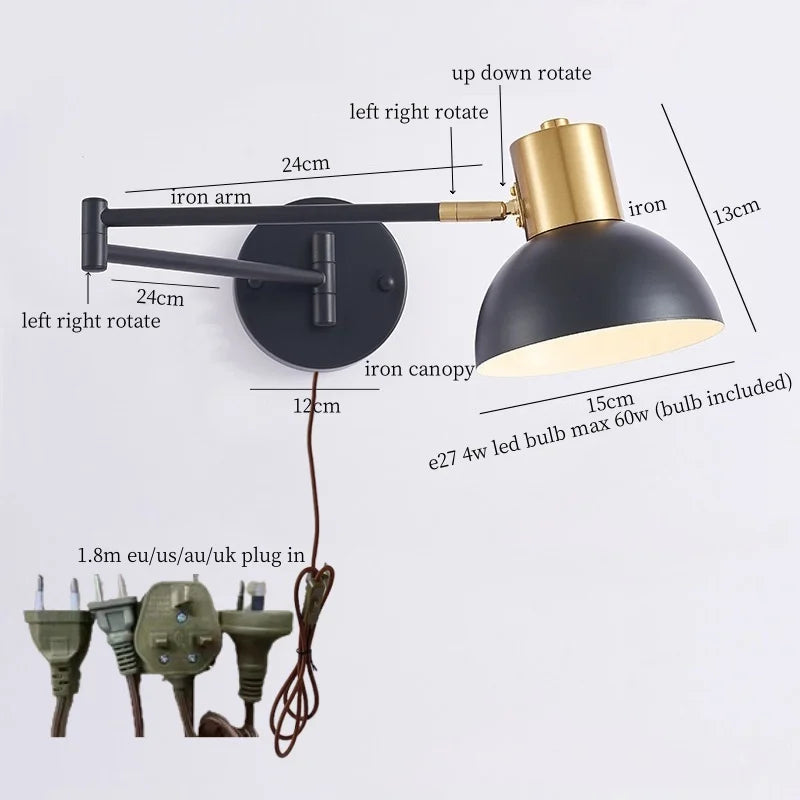 Afralia™ Long Arm LED Wall Lights Fixture Bedroom Living Room Stair Mirror Bedside Lamp