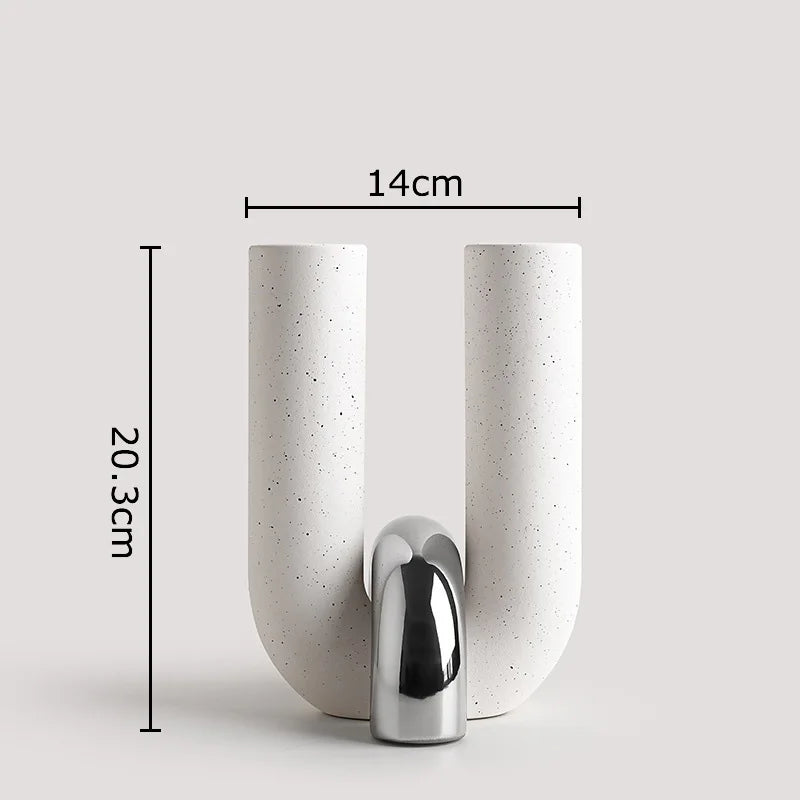 Afralia™ U-shaped Ceramic Vase: Desk Decoration, Porcelain Floral Vase, Room Aesthetic Decor