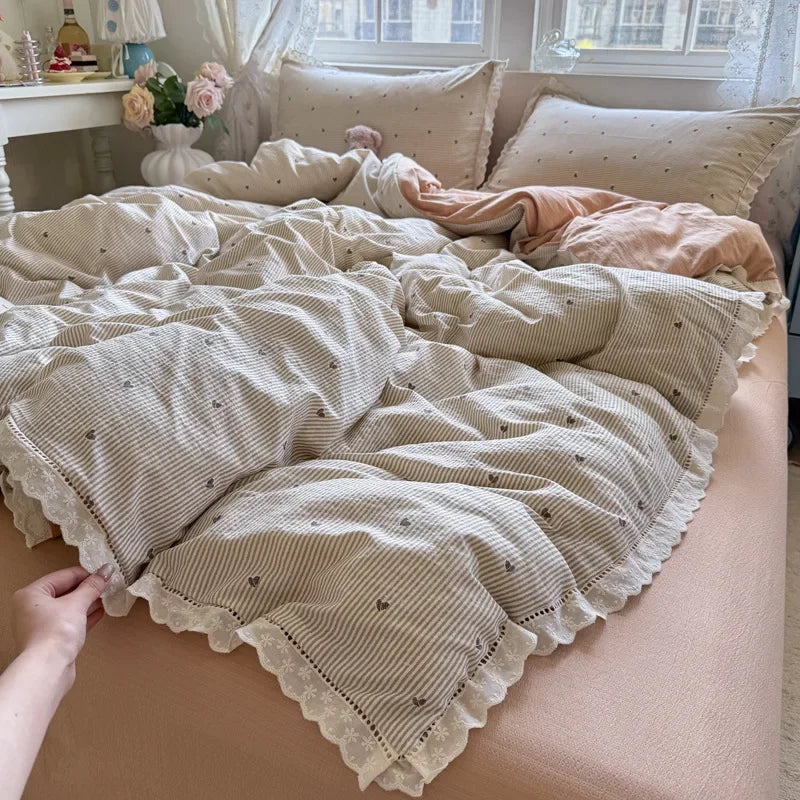 Afralia™ Summer Hollow Lace Floral Bedding Set - Princess Style, Soft & Breathable