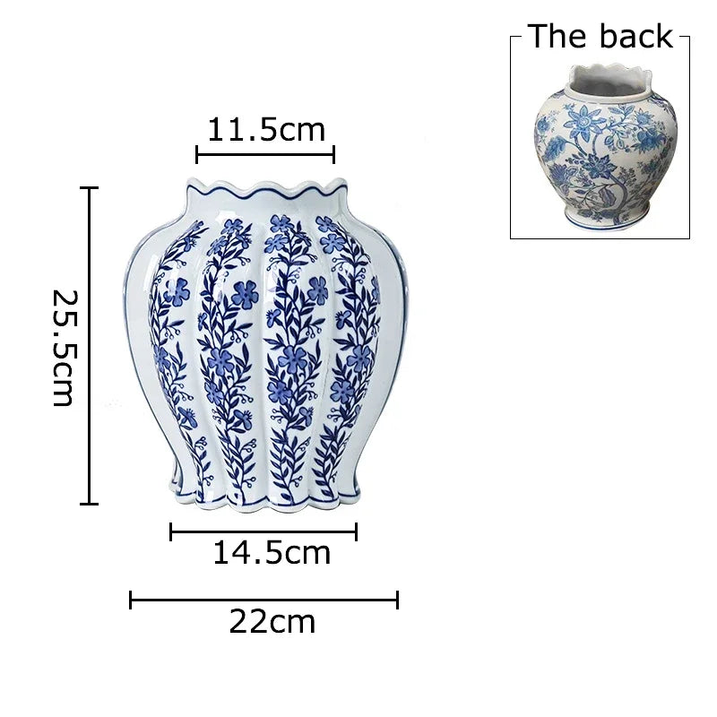 Afralia™ Blue & White Porcelain Vase Desk Decor with Artificial Flowers