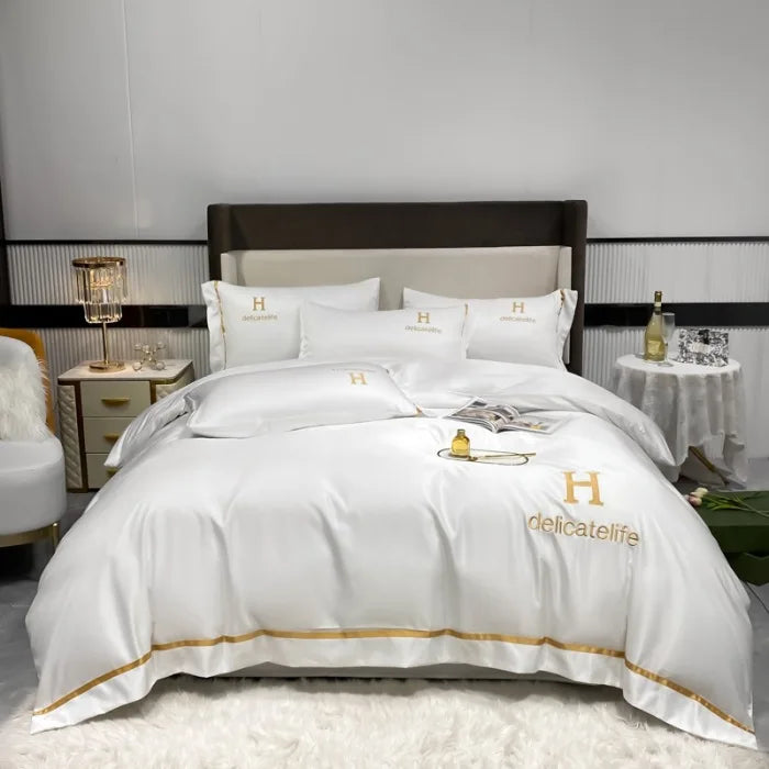Afralia™ Silk Bedding Set: Washed Ice-Cream Satin Four-Piece, Skin-Friendly & Breathable Sheets