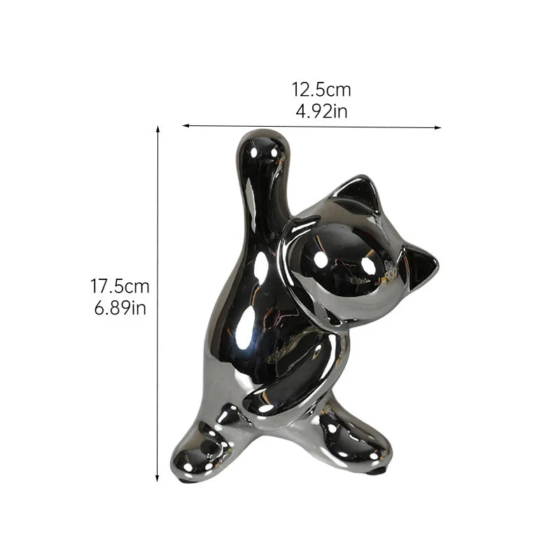 Afralia™ Silver Ceramic Cat Candle Holder Home Aroma Container & Decorative Desk Ornament