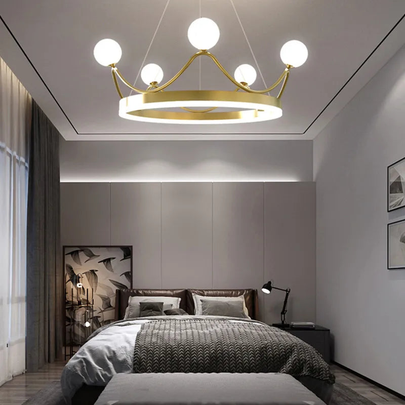 Afralia™ LED Crown Chandelier: Modern Luxury Lighting for Kids' Room