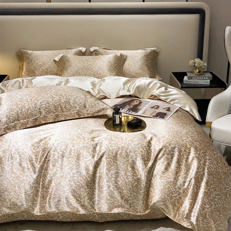 Afralia™ Satin Floral Mulberry Bedding Set with Luxury Duvet Cover & Sheets