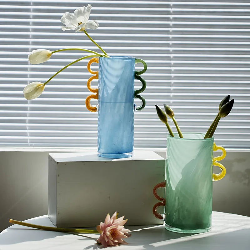 Afralia™ Handcrafted Colorful Glass Vase Straight-tube Hydroponics Terrarium for Home Decoration