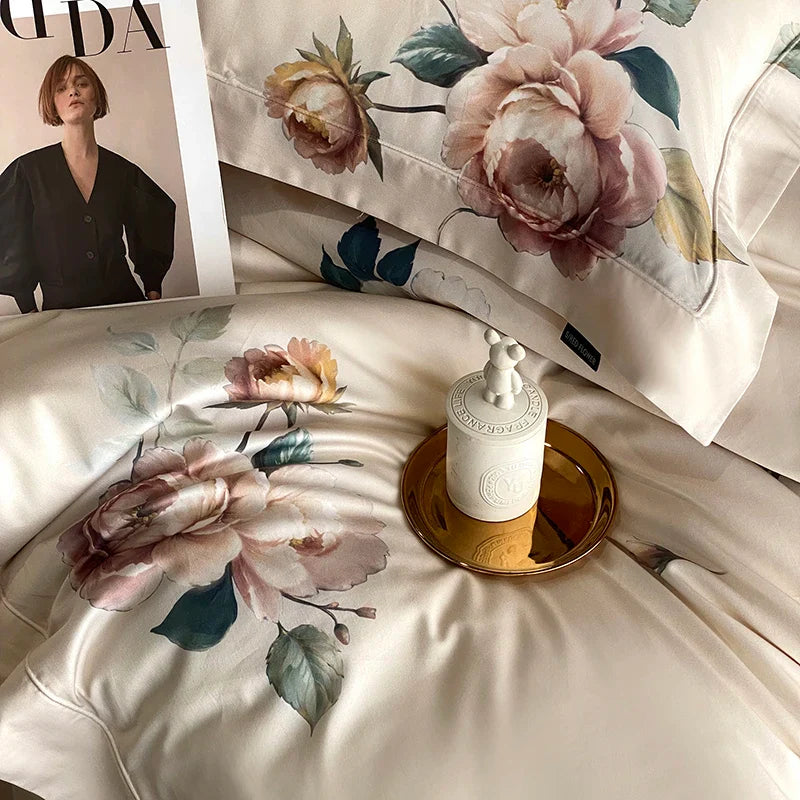 Afralia™ Vintage Rose Flower Print Bedding Set with Egyptian Cotton Luxury and Timeless Elegance