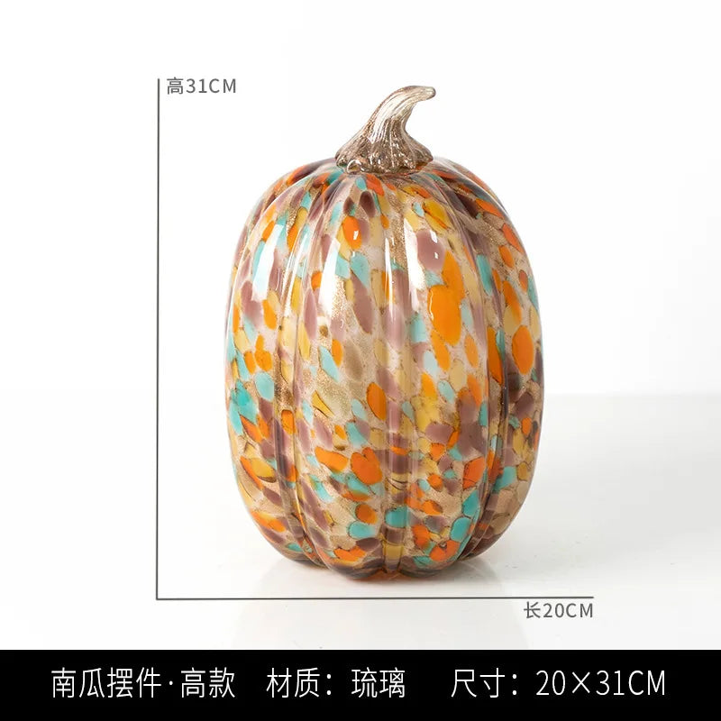 Afralia™ Colored Transparent Glazed Pumpkin Sculpture for Home Decor