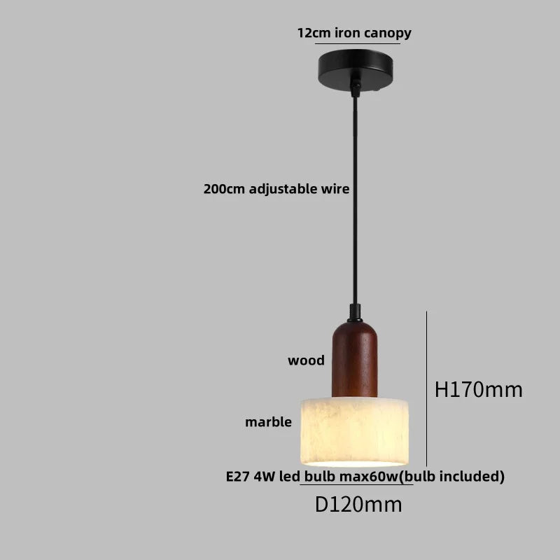 Afralia™ Wabi Sabi LED Pendant Lights Wood White Marble Stone Hanging Lamp