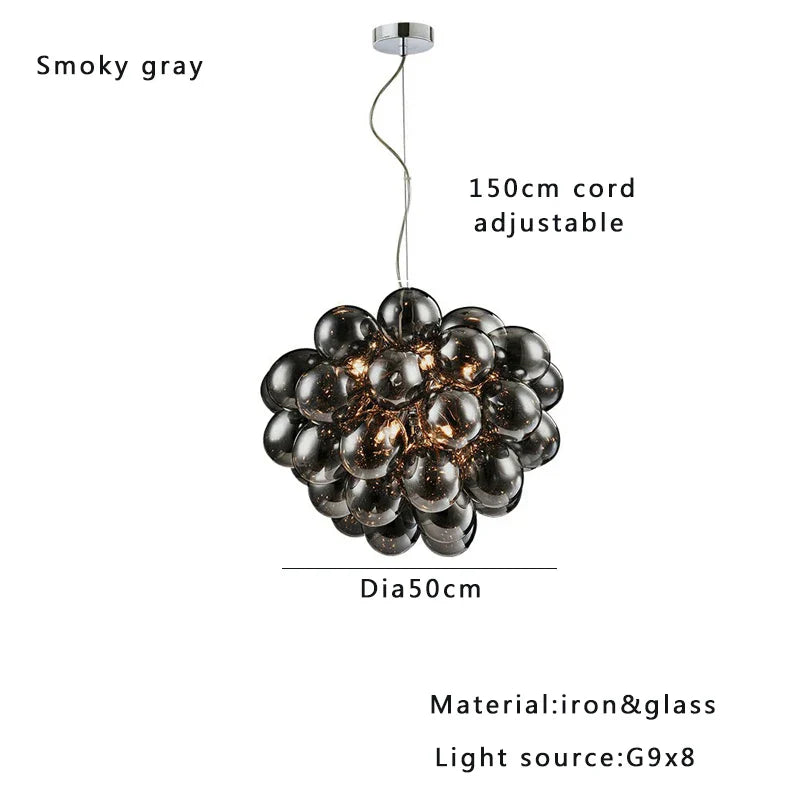 Afralia™ Smoky Gray Grape Glass Chandelier - Modern Dining Room Decor