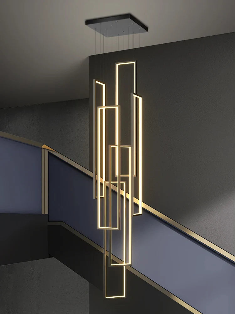 Afralia™ Modern Black LED Stairs Chandelier for Duplex Villa, Minimalist Nordic Loft Decor
