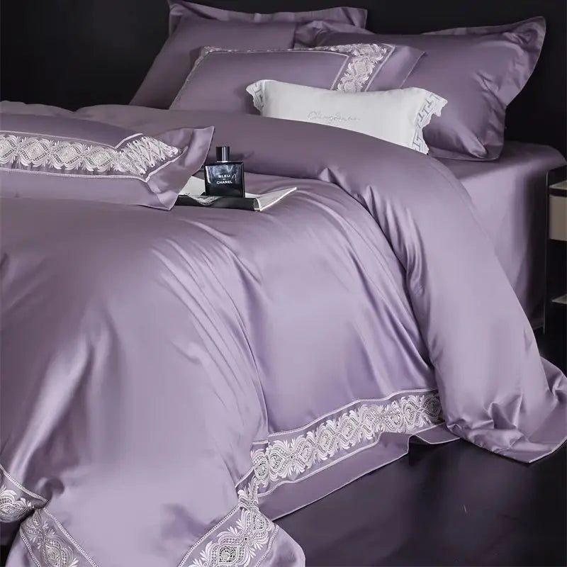 Afralia™ 1200TC Egyptian Cotton Lace Embroidery Bedding Set: 1 Duvet, 1 Sheet, 2 Pillowcases