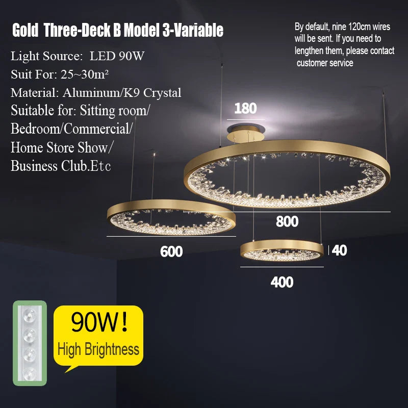 Afralia™ Modern Loft Crystal Chandelier LED Light for Villa Living Room and Bedroom