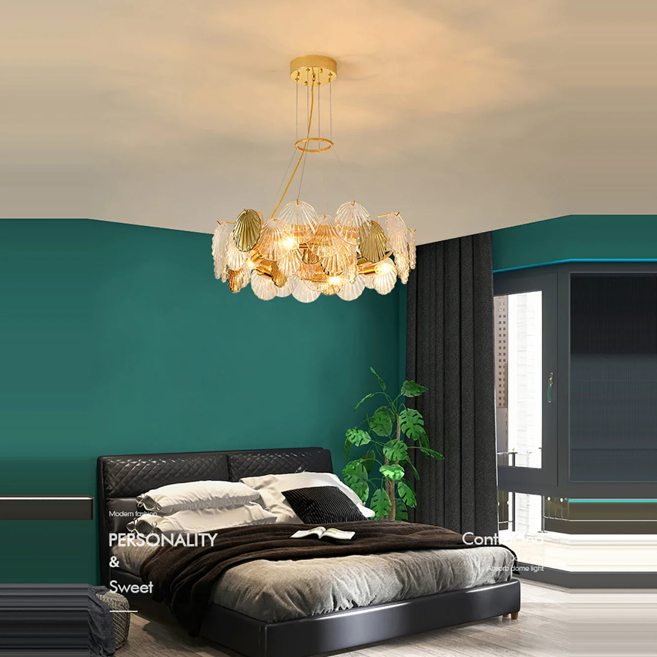 Afralia™ Shell Glass LED Ceiling Chandeliers Gold - Modern Living Room Decor