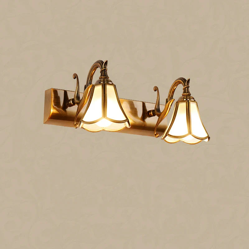 Afralia™ Vintage Golden Trumpet Glass Wall Light for Bedroom, Bathroom, Makeup Mirror.