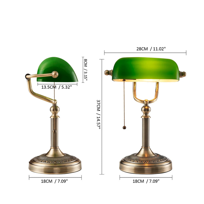 Afralia™ Glass Bankers Desk Lamp Green/White Color with Zipper Switch for Living Room and Bedroom