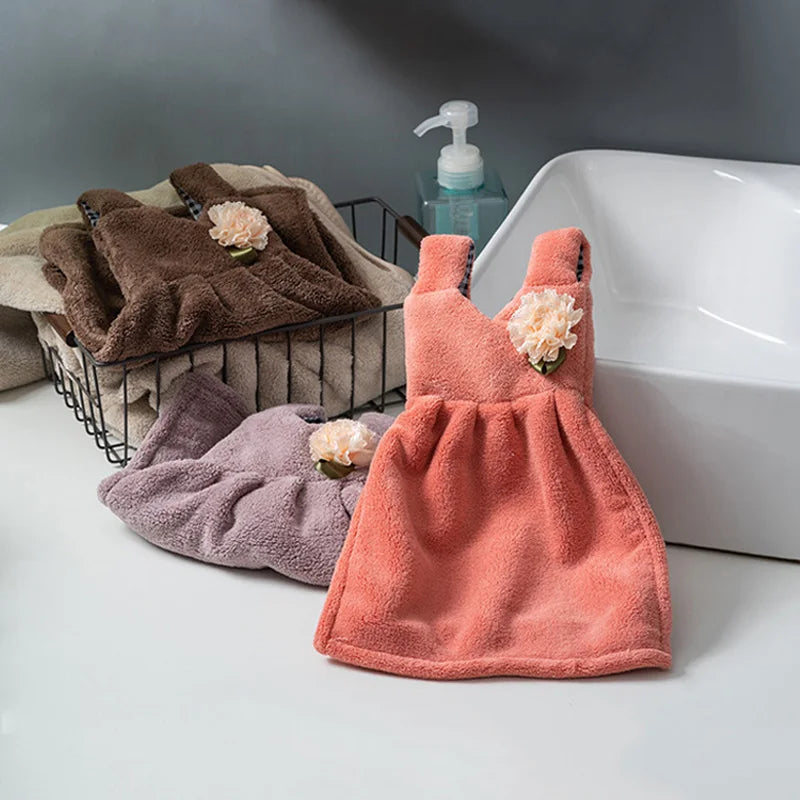 Afralia™ Kids' Cute Dress Hand Towel: Thick Coral Velvet, Soft Touch, Home & Kitchen Cleaning