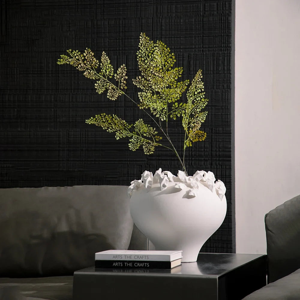 Afralia™ Embossed Flower Vintage White Porcelain Vase - Home Decor Accent