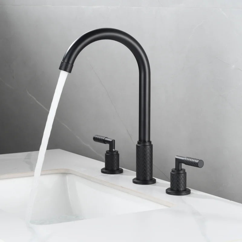 Afralia™ Black Brass Basin Faucet with Waterfall Effect and 3-Hole Design