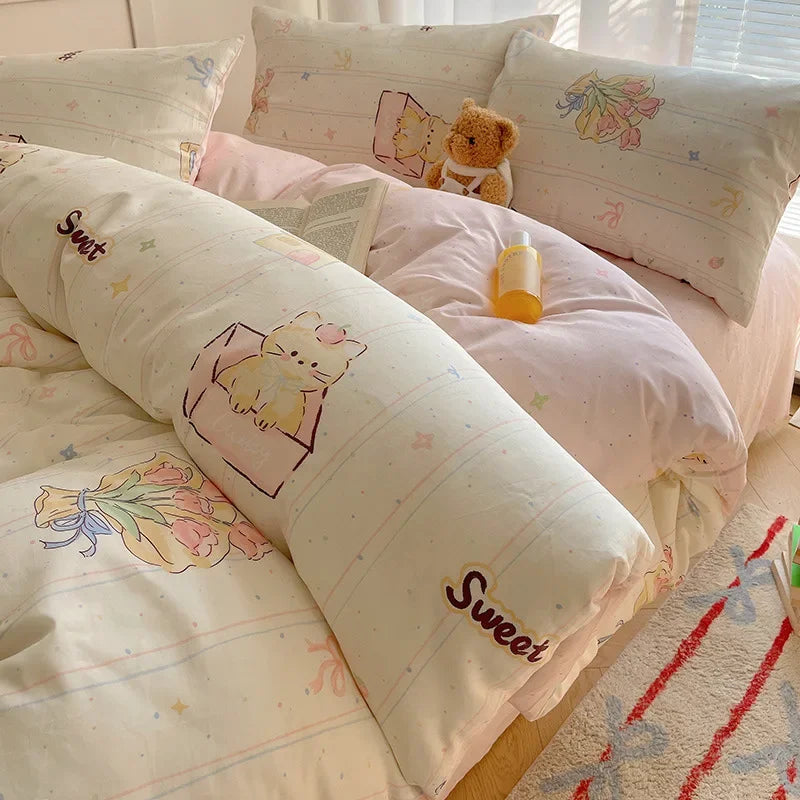 Afralia™ Cartoon Printed Cotton Bedding Set - Soft, Skin-Friendly Duvet Cover