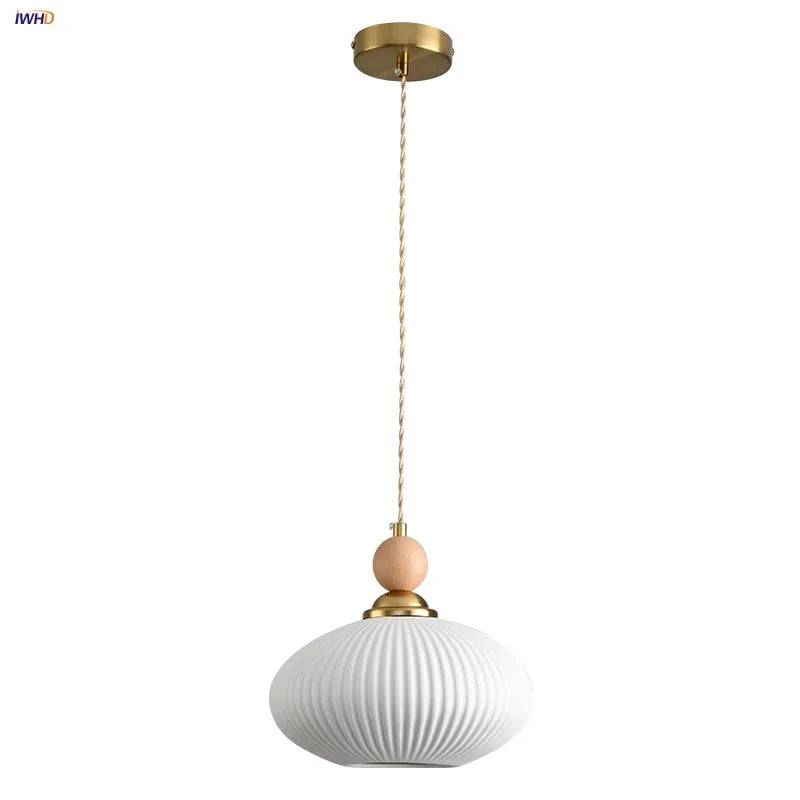 Afralia™ White Ceramic LED Pendant Lamp Copper Modern Wood Nordic Hanging Lights