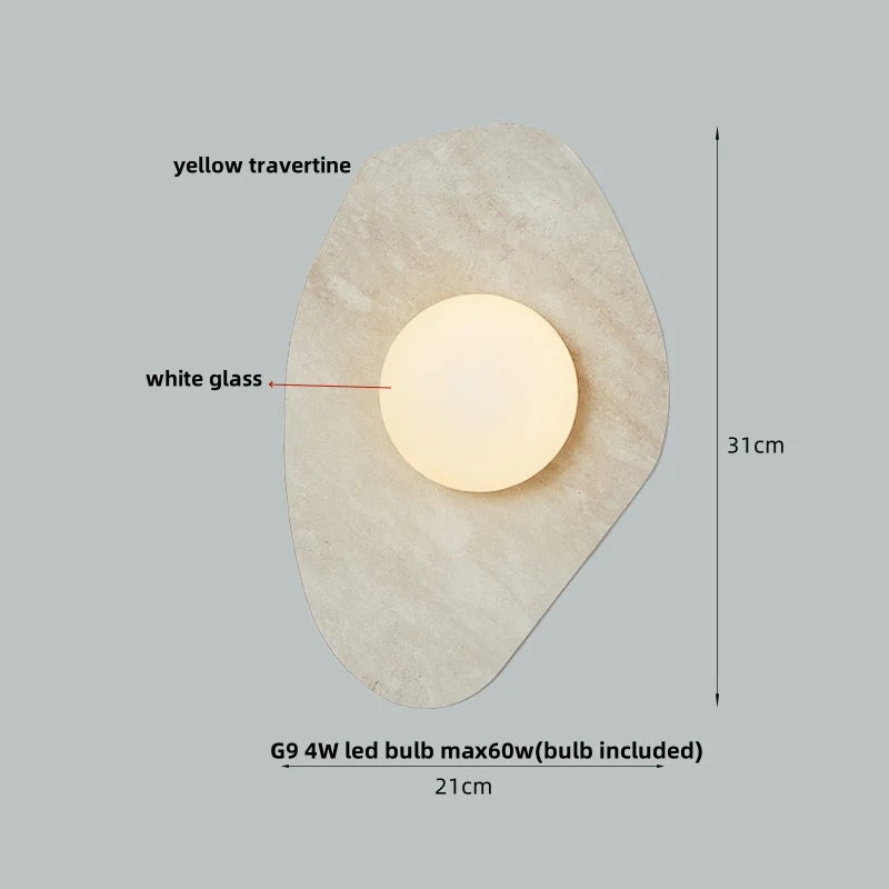 Afralia™ Wabi Sabi LED Wall Light Fixture Stone White Glass Bedside Lamp